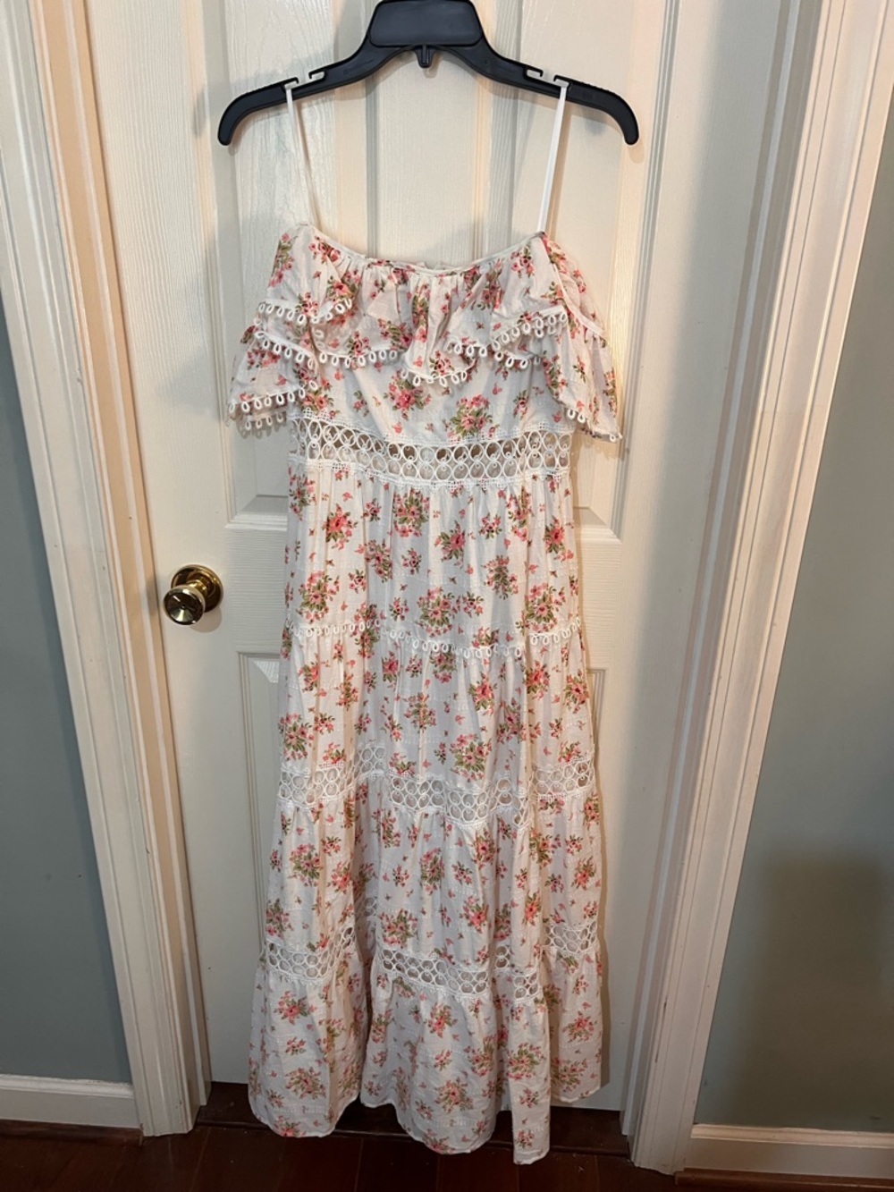 Red Dress Boutique White Maxi Dress with Pink & Green Floral Print